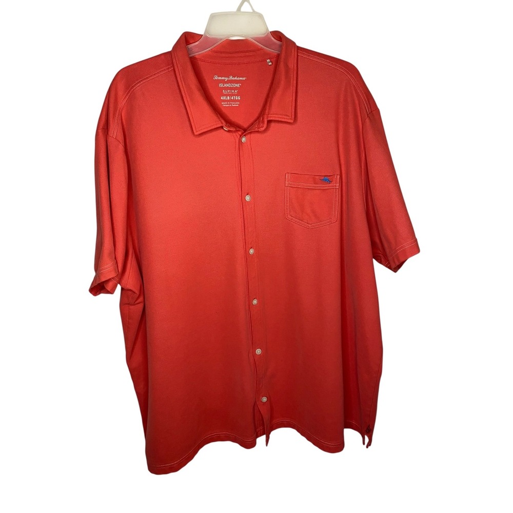Tommy Bahama IslandZone Mens 4XLB Orange Supima Cotton Button Down Aloha Camp
